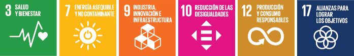 Lista de objetivos de desarrollo cumplidos por mercasa: 3. Salud y bienestar, 7. Energía asequible y no contaminante, 9. Industria, innovación e infraestructura, 10. Reducción de las desigualdades, 12. Producción y consumo responsables y 17. Alianzas para lograr los objetivos.